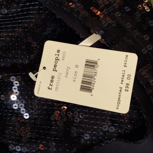 Free People 🌚 Blue sequin flutter sleeve plunging back crop top - Picture 7 of 8